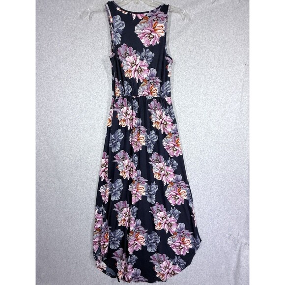Womens Maxi Dress Size S-M Round Hem Pockets Colorful Floral Sleeveless - Picture 8 of 15